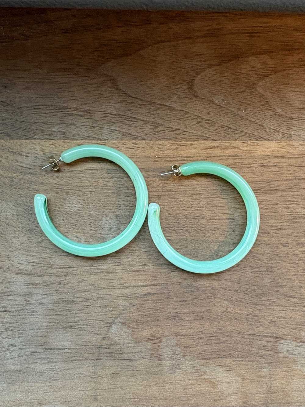 Anthropologie Mint Green Hoop Earrings - Glossy Resin